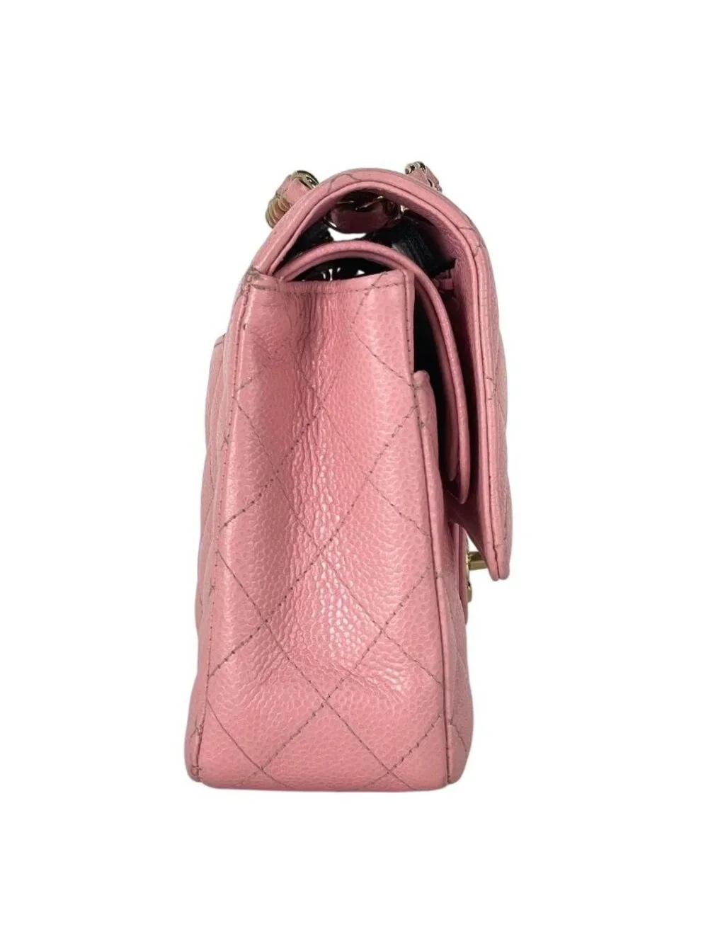 Chanel Quilted Double Flap Chain Shoulder Bag CC Logo Caviar Leather Pink